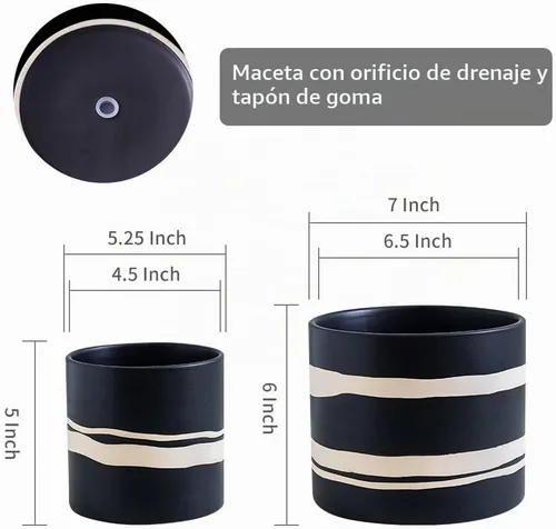 Vista 3 de Nihow Maceta moderna de cerámica – Maceta de 5 + 7 pulgadas para todas las plantas de interior – Macetas resistentes con orificio de drenaje