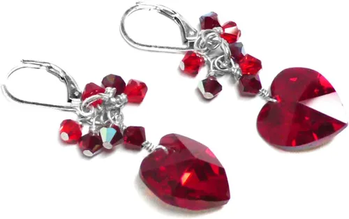 Vista 5 de 14x14mm Crystal Heart Red Cluster Drop Earrings Gold-Filled or Sterling Silver
