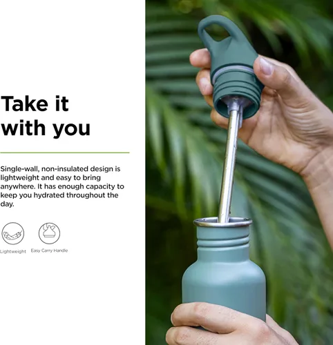 Vista 3 de Klean Kanteen Botella de Agua Clásica de 18 oz con Tapa Deportiva Flip Seal y Pajita - Boquilla y Tapa 100% a Prueba de Fugas - Material Duradero