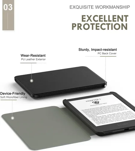 Vista 4 de MoKo Funda para Amazon Kindle Basic de 11ª generación 2024/2022 de 6", color negro mezclilla Cubierta ligera para Kindle Basic de 11ª