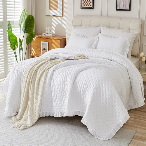Vista 10 de Cmfshape Juego de edredón beige tamaño Queen – Ropa de cama ligera de hoja de palmera, edredón crema neutro, juego de edredón beige Queen y opción