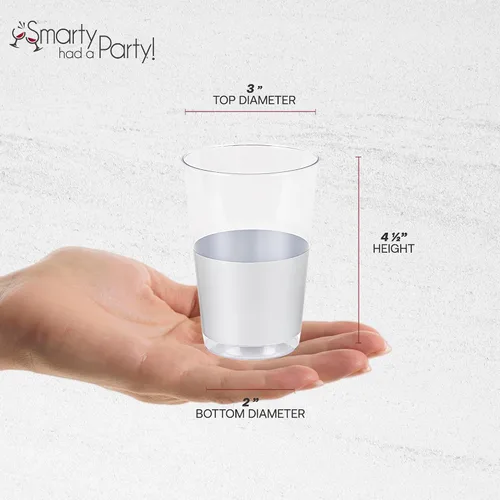 Vista 4 de Smarty Had A Party Vasos desechables transparentes de 12 onzas con parte inferior plateada – 240 vasos de plástico para cócteles, café helado