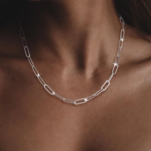 Vista 7 de MBW Collar de cadena de clip de plata para mujer, delicado collar de gargantilla de plata de ley para mujer, collar de eslabones simples, largos