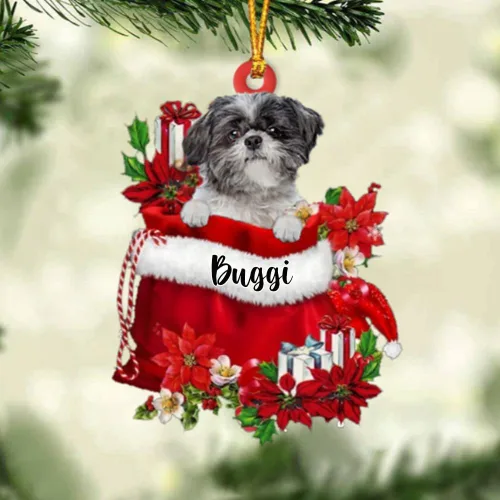 Vista 78 de Perro Akita Inu personalizado en bolsa de regalo, adorno de Navidad, nombre personalizado, regalo para amantes de los perros, familia, Navidad