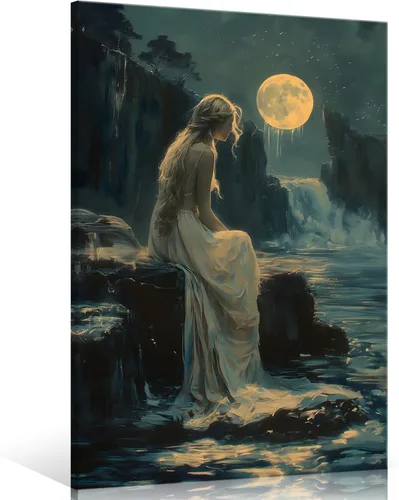 Vista 12 de Pintura retro de chica con estilo vintage en lienzo con estampado de rosas, póster estético antiguo, chica victoriana de estilo moody, arte de pared
