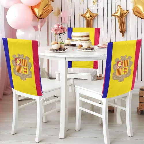 Vista 4 de Chair Covers Washable for Birthday Party Set of 6 Dining Room Seat Covers cubre sillas para comedor Flag of Andorra