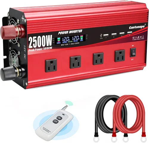 Vista 13 de Inversor de corriente 2000W 12V a 110V/120V DC a CA con pantalla LCD