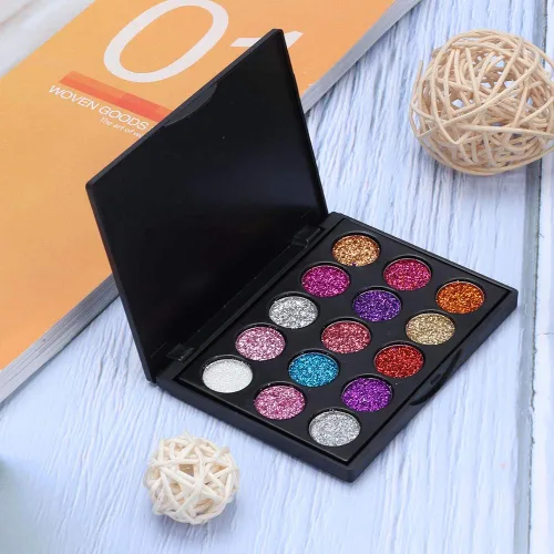Vista 6 de Paleta de sombras de ojos, paleta de sombras de ojos con purpurina de 15 colores para cosplay, maquillaje de ojos, sombra de ojos brillante, polvo