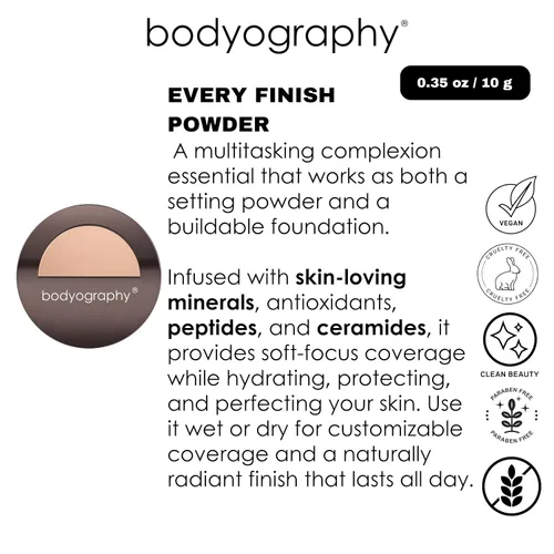 Vista 4 de Bodyography Every Finish - Polvo prensado microfino, medio ligero, polvo facial multiusos con ceramida 2 y dermaxyl, textura ligera y sedosa