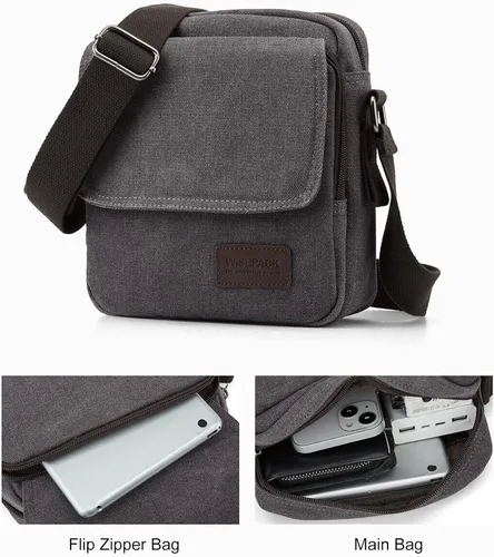 Vista 5 de Bolso cruzado para hombre bolso lateral para hombre bolso de hombro para hombres y mujeres pequeño bolso de mensajero de lona para teléfono