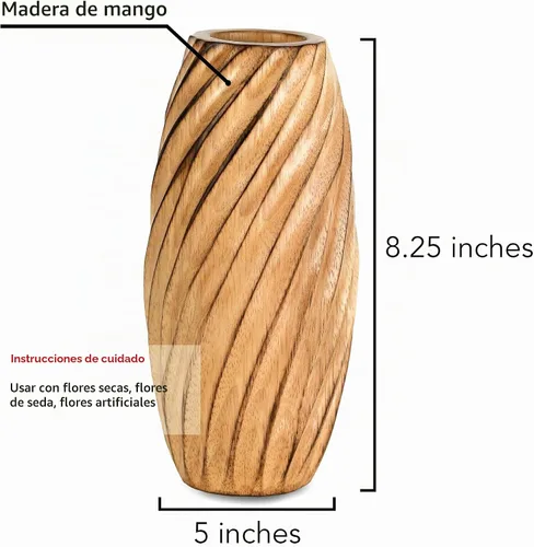 Vista 3 de AeraVida Jarrón de madera de árbol de mango marrón claro en espiral rústico moderno hecho a mano para el hogar Decoración de madera natural