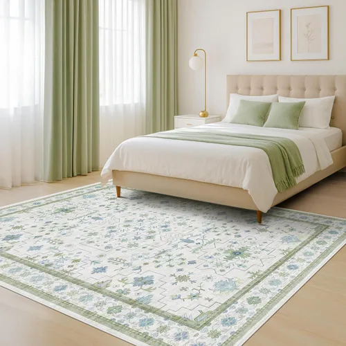 Vista 215 de Hazo Haus – Alfombra pequeña para entrada, cocina o baño, antideslizante con base de goma, resistente a las manchas y a la decoloración, diseño