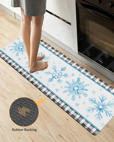 Vista 3 de Tapete de baño con diseño de copo de nieve azul para bañera, antideslizante, de secado rápido y absorbente, tierra de diatomeas, para fregadero