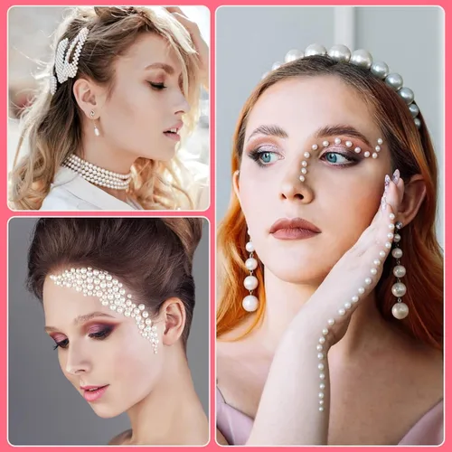 Vista 6 de Caffox 2032 calcomanías autoadhesivas de perlas de cabello blanco marfil, 7 tamaños, gemas para cabello, cara, maquillaje, ojos, manualidades, boda