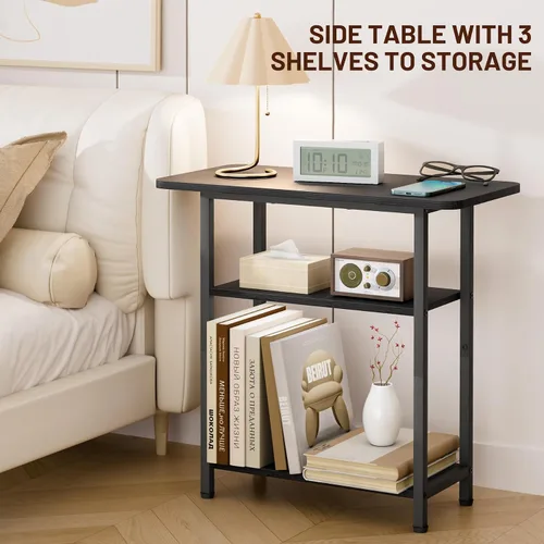 Vista 6 de SLEEPING LAMB Mesa auxiliar para sala de estar, mesa auxiliar de 3 niveles para espacio pequeño con amplia mesa de almacenamiento, mesita de noche