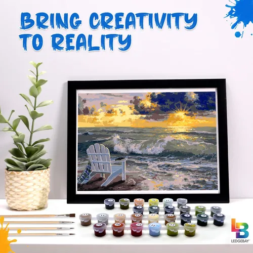 Vista 9 de Ledgebay Kit de pintura por números DIY para adultos, lienzo sin marco: kit de pintura por números para principiantes a avanzados. Los kits incluyen