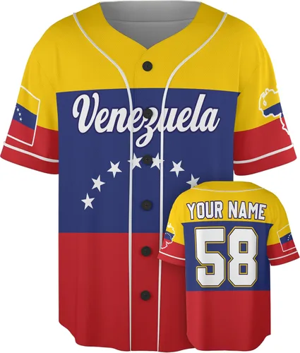 Vista 14 de Camiseta de béisbol personalizada de Venezuela - Camisetas deportivas personalizadas del orgullo Veneka con número de nombre, camisas de Beisbol