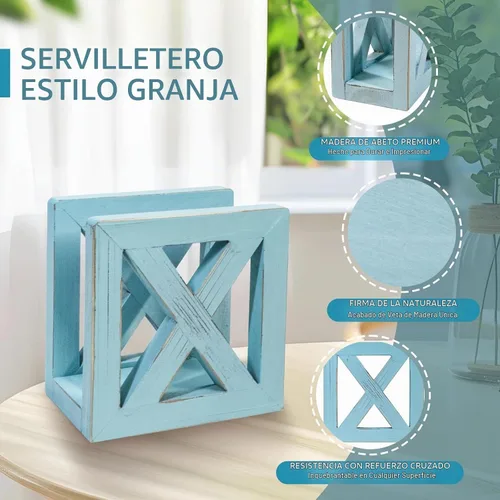Vista 3 de MAONAME Servilletero de madera de granja para mesas, dispensador de servilletas cuadrado, bandeja de madera rústica para toallas de invitados