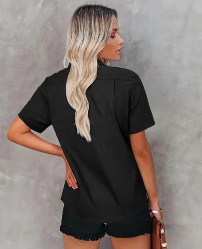 Vista 3 de Womens Short Sleeve Button Down Shirts Stretch Oxford Shirts Cotton Dress Shirt Collared Blouse Formal Work Tunic Tops