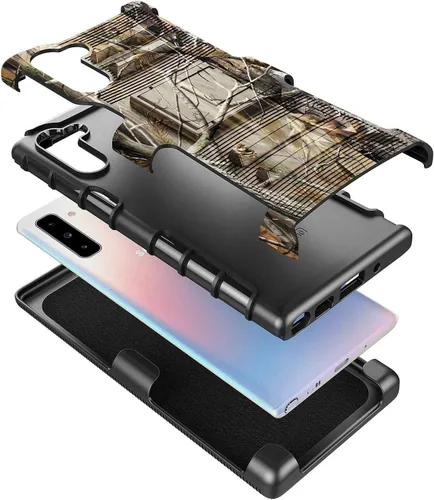Vista 3 de NZND Funda para Samsung Galaxy Note 10 con protector de pantalla (cobertura máxima, película de TPU flexible), funda de clip para cinturón, funda