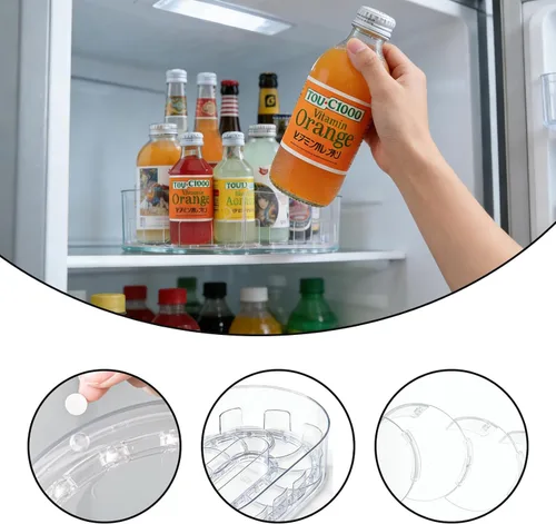 Vista 3 de Organizador giratorio de 360° Lazy Susan, 13 x 8.5 pulgadas, transparente Lazy Susan para refrigerador, organizador de bebidas multiusos