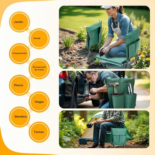 Vista 7 de Simple Deluxe Rodillero y asiento de jardín, taburete plegable con almohadilla de espuma EVA más gruesa, banco resistente, con bolsa