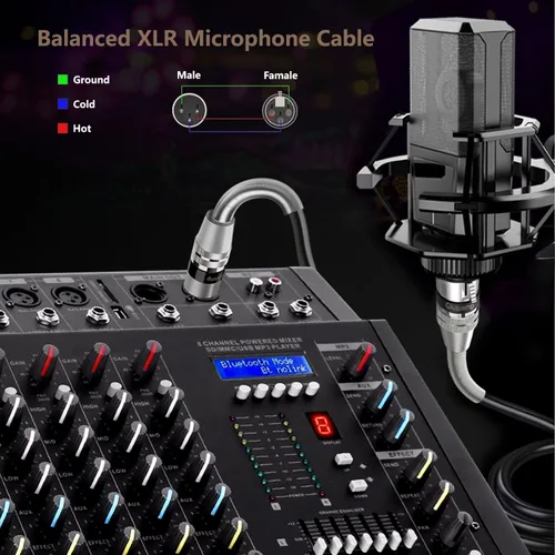 Vista 6 de Cable de micrófono XLR a XLR de 10 pies, cable XLR macho a hembra, cable de altavoz de micrófono blindado equilibrado de 3 pines, resorte de metal