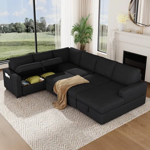 Vista 9 de Vesgantti Sofá Seccional Modular de 113.6" con Sofá Cama Extraíble, Sofá Cama en Forma de U de 7 Plazas con Chaise de Almacenamiento, Sofá Seccional
