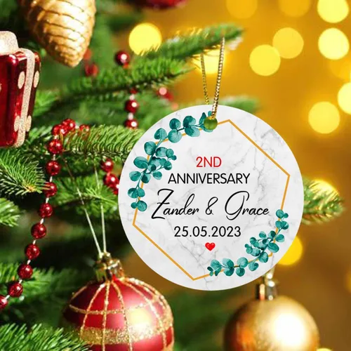 Vista 5 de Recuerdo personalizado para el segundo aniversario del señor y la fecha para pareja, adorno de aniversario de boda, decoración de árbol de Navidad