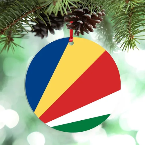 Vista 5 de Adorno de bandera de Seychelles para decoración de árbol de Navidad, recuerdo de la ciudad del país de Seychelles, adornos de Navidad personalizados