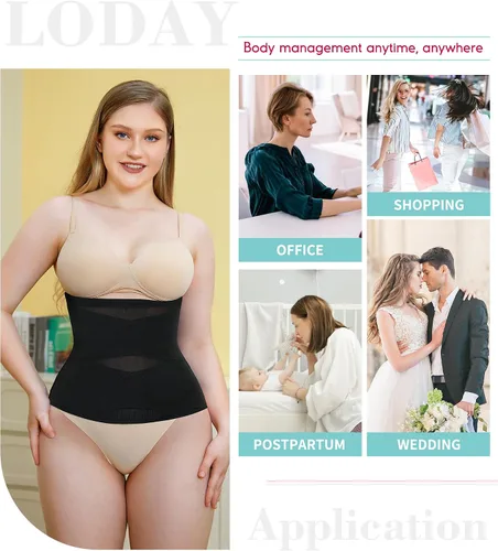 Vista 7 de LODAY Entrenador de cintura para mujer, faja moldeadora de control de abdomen, transpirable, corsé de malla cruzada, faja deportiva