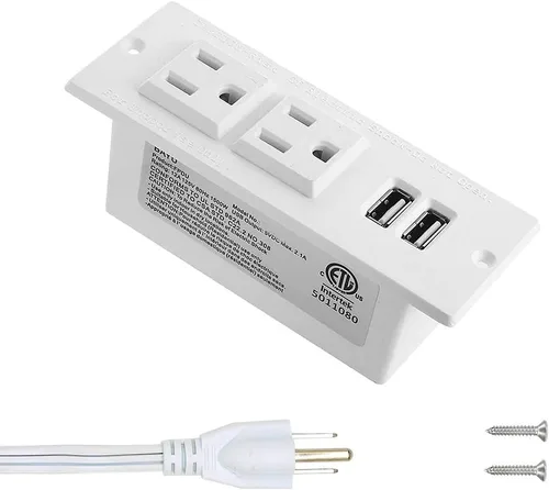 Vista 8 de Regleta de escritorio con 2 tomacorrientes, 2 USB 2.1A, montaje de inserción, mesa de escritorio integrada, sofá, gabinete, mesita de noche