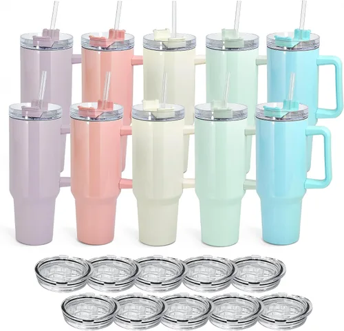 Vista 8 de AGH Vaso de sublimación de 40 onzas con asa y pajita, paquete de 4 vasos aislados de acero inoxidable, botellas de agua, vasos de viaje, color morado