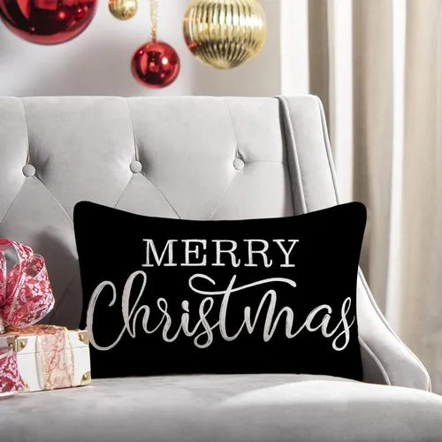 Vista 6 de Funda de almohada lumbar de Navidad negra de 12 x 20 pulgadas para decoraciones de Navidad, fundas de almohada de Feliz Navidad, fundas de cojín