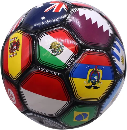 Vista 5 de Balón de fútbol al aire libre con bandera del mundo 2026 con bandera del mundo - Talla 5 - Verion negro