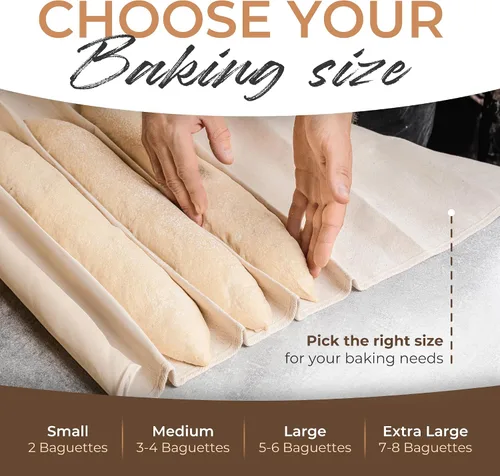 Vista 8 de Orblue Bakers Couche y Paño de Fermentación, Tela 100% Algodón para Hornear Masa de Pan, Herramienta de Moldeado para Baguettes, Hogazas, Ciabatta