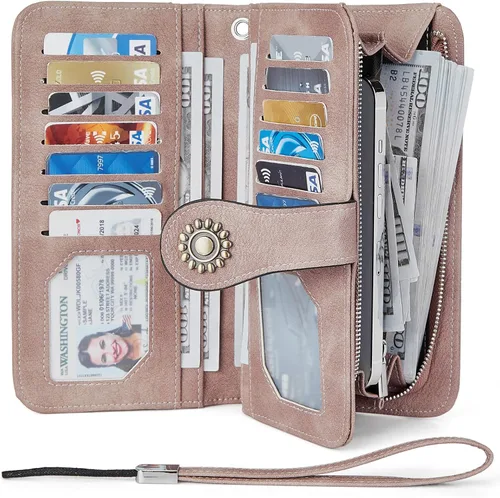Vista 2 de BOSTANTEN Cartera de cuero genuino para mujer, de gran capacidad, cartera de mano con bloqueo RFID