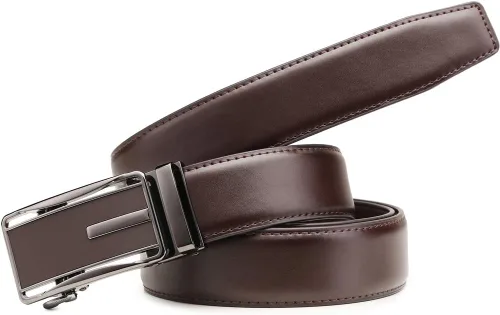 Vista 5 de Founders & C Cinturón para hombre, 2 unidades, vestido de cuero con trinquete con hebilla deslizante de 1 38 pulgadas en caja de regalo