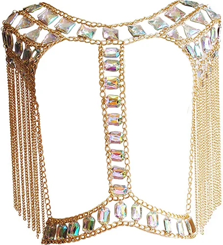 Vista 7 de Cadena de cuerpo sexy para mujer, joyería para la noche, disfraz, collar de hombro Negro - Cadena de hombro