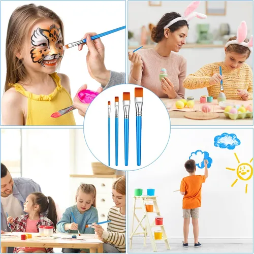 Vista 6 de 120 pinceles planos para pintura acrílica, pinceles de pintura sintética grandes a granel con mango de madera para acuarela, óleo, manualidades