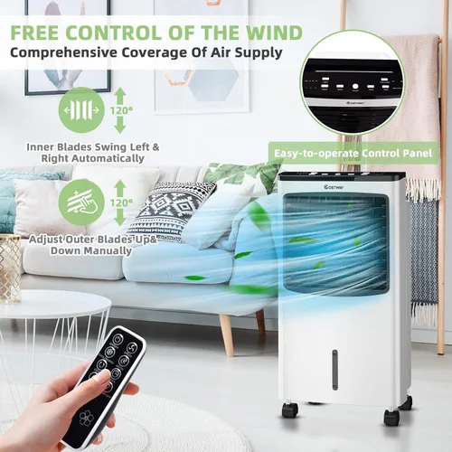 Vista 2 de COSTWAY Enfriador de aire evaporativo portátil para habitación, enfriador de aire para refrigeración y sueño con control remoto, temporizador de 7.5