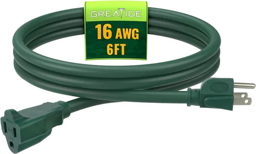 Vista 15 de Cable de Extensión de 6 Pies, Cables Eléctricos Impermeables para Exteriores 16/3 SJTW Negros, Cable de Energía de 13 AMP con 3 Clavos Ideal