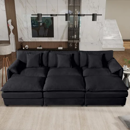 Vista 3 de Sofá modular de 110 pulgadas, sofá modular de felpilla en forma de U con otomana móvil, modernos sofás seccionales de nube de 6 asientos para sala