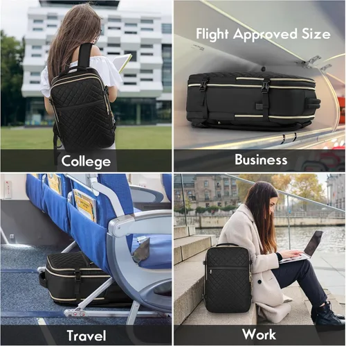 Vista 7 de MOMUVO Mochila de viaje para mujer, mochila de mano aprobada por aerolíneas, mochila para laptop de 15.6 pulgadas con puerto de carga USB, mochila