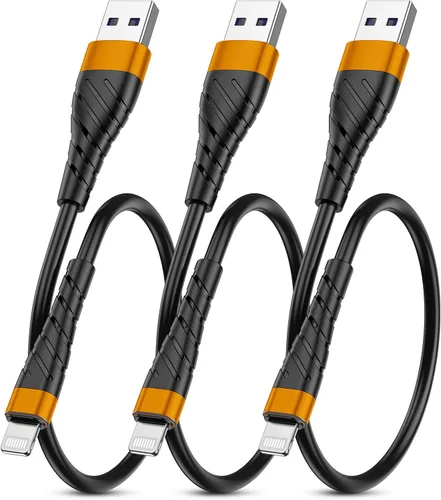 Vista 17 de Cable de carga corto con certificación MFi para iPhone, paquete de 3 unidades de 1 pie, 12 pulgadas para cable de carga Lightning, cable de datos