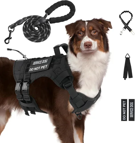 Vista 22 de Arnés táctico sin tirones para perro, tamaño pequeño, chaleco para perro de servicio, S, negro Arnés táctico y correa para perro, arnés ajustable