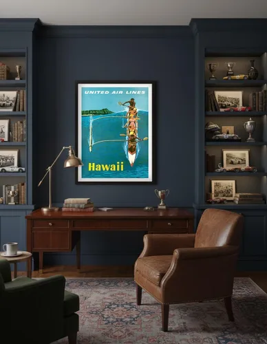 Vista 4 de Hawaii - United Air Lines - Póster de viaje de aerolínea vintage por Stan Galli c.1960 - Impresión artística maestra (sin marco) 6 x 9 pulgadas