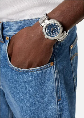 Vista 5 de Versace Reloj Greca para hombre azul 1.772 in VEPM00420, plateado, Greca Chrono