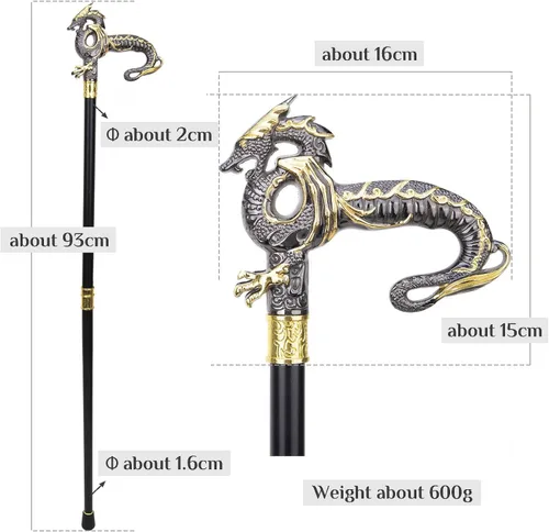 Vista 4 de Bastón de lujo dorado negro de lujo para caminar bastón decorativo de moda caballero elegante cosplay bastón perilla Crosier 36.6 in