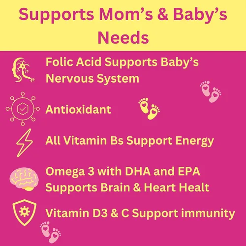 Vista 4 de Greenfield Nutritions - Gomitas prenatales halal con DHA y ácido fólico, multivitamínico prenatal esencial para el embarazo, contiene 17 vitaminas